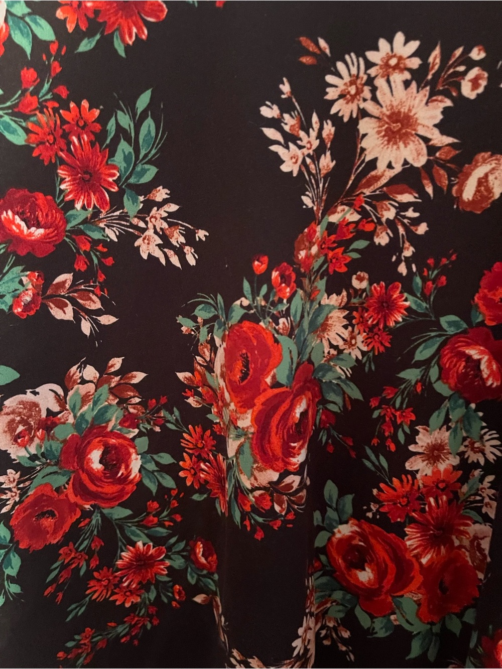 Floral V-Neck Women's Top - Black with Red Rose Print - Picture 3 of 3